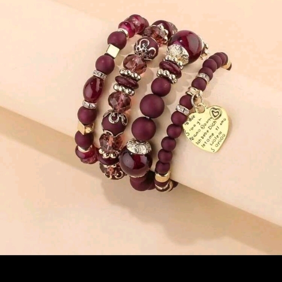 Undefined Jewelry - A009 /9 Colors/ Elegant Beaded Bracelet Set With Heart Charm